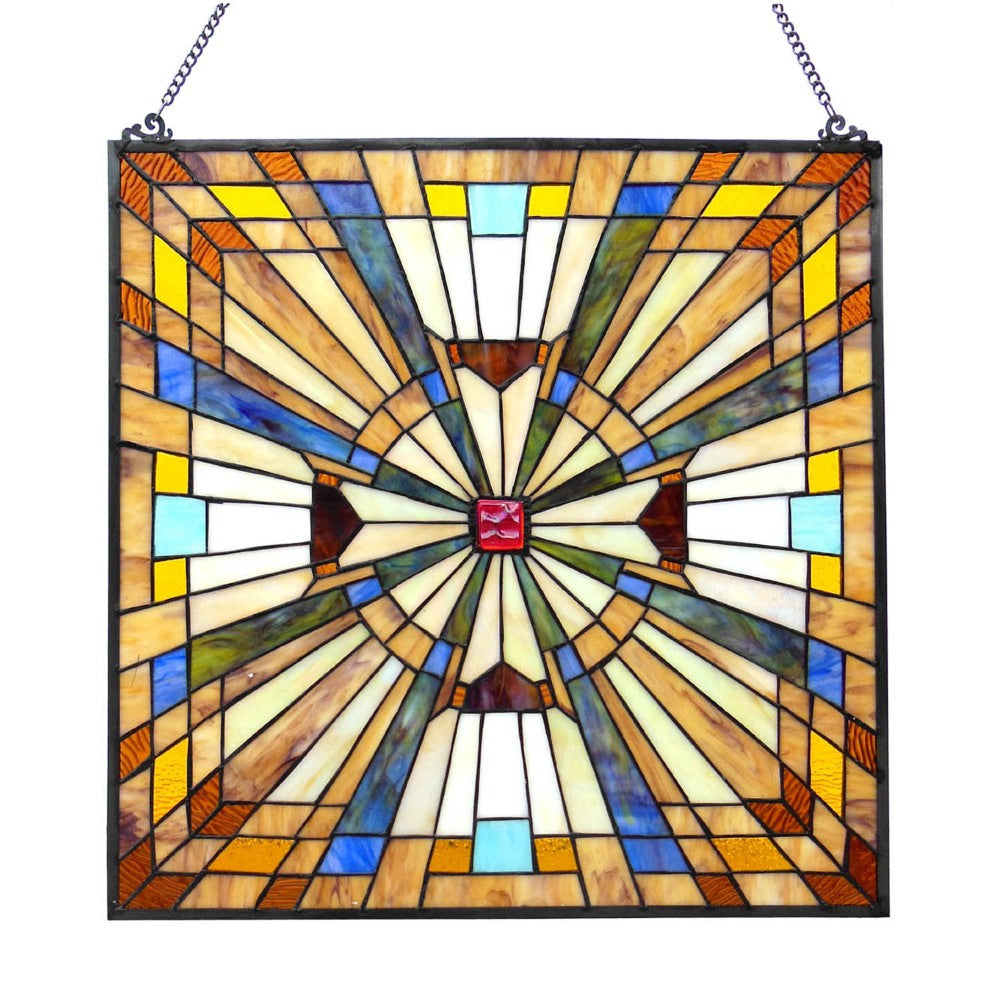 CHLOE Lighting FLARE Tiffany-glass Mission Square Window Panel 24"