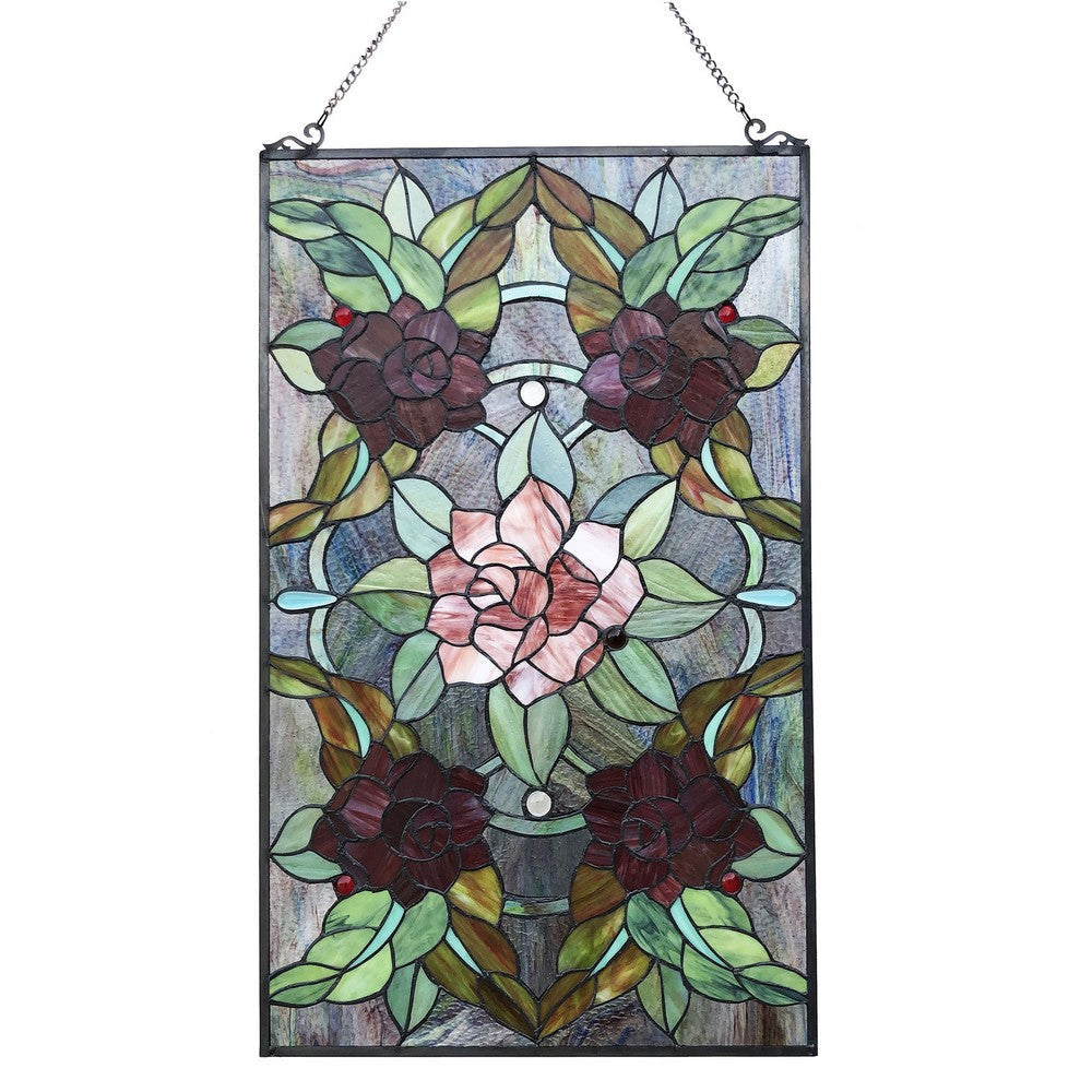 Chloe Lighting Canna Tiffany-Style Floral Stained Glass Window Panel 32’’ Height CHL-CH1P033RF32-GPN