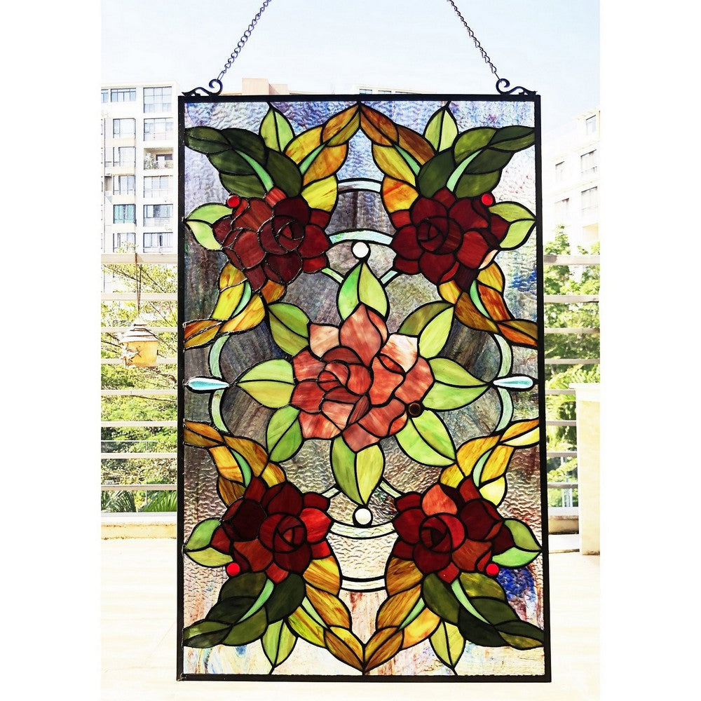 Chloe Lighting Canna Tiffany-Style Floral Stained Glass Window Panel 32’’ Height CHL-CH1P033RF32-GPN