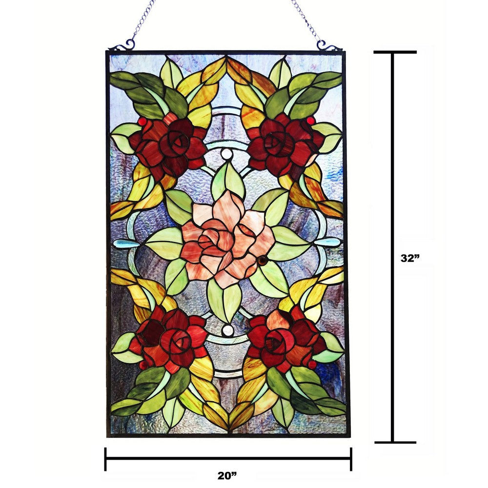 Chloe Lighting Canna Tiffany-Style Floral Stained Glass Window Panel 32’’ Height CHL-CH1P033RF32-GPN