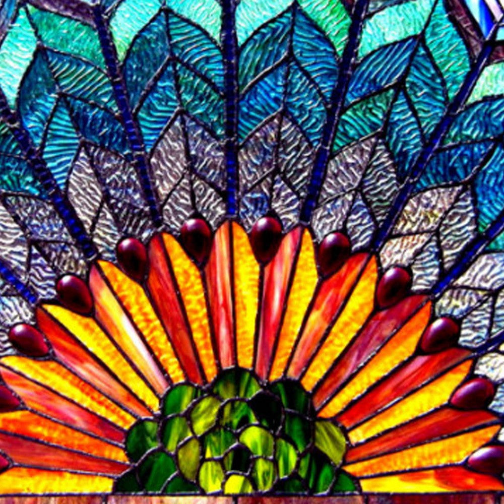 CHLOE Lighting REGAL EUDORA Tiffany-style Peacock Feather Glass Window Panel 35x18 CHL-CH1P046GP35-GPN