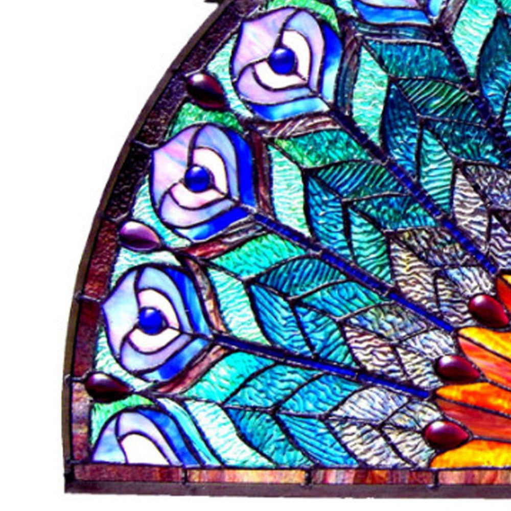 CHLOE Lighting REGAL EUDORA Tiffany-style Peacock Feather Glass Window Panel 35x18 CHL-CH1P046GP35-GPN