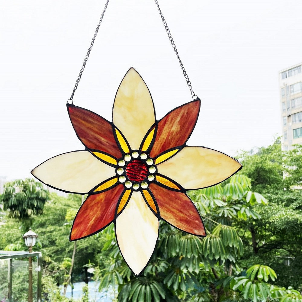 CHLOE Lighting VIOLA Floral-Style Black Finish Stained Glass Window Panel 13’’ Tall CHL-CH1P067SF13-FLW