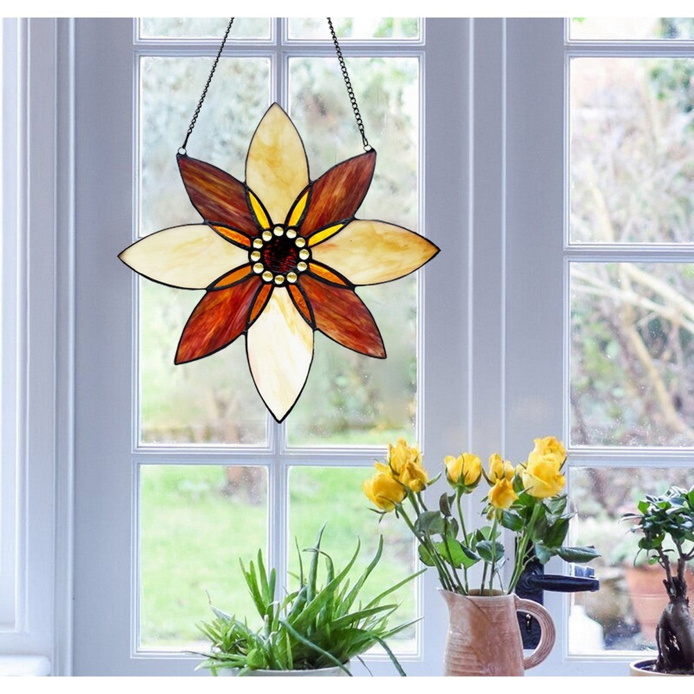 CHLOE Lighting VIOLA Floral-Style Black Finish Stained Glass Window Panel 13’’ Tall CHL-CH1P067SF13-FLW