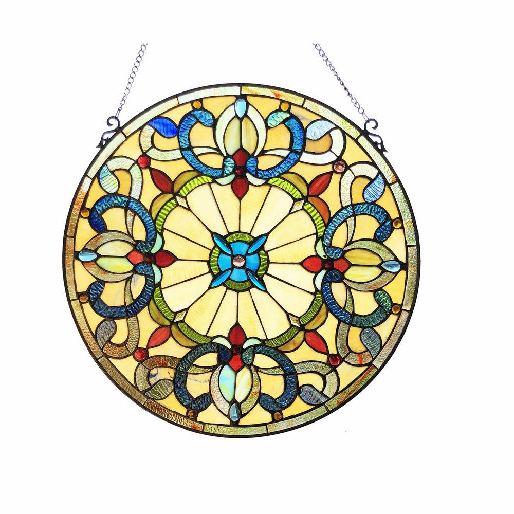 Chloe Lighting Frances Tiffany-Style Victorian Stained-Glass Window Panel 22" Height