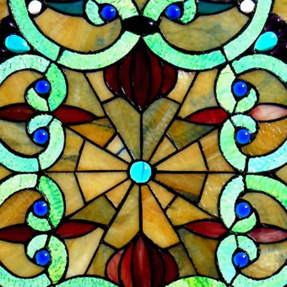 28 Inches Rectangular Scrolled Tiffany Glass Window Panel Multicolor CHL-CH1P143AV28-GPN