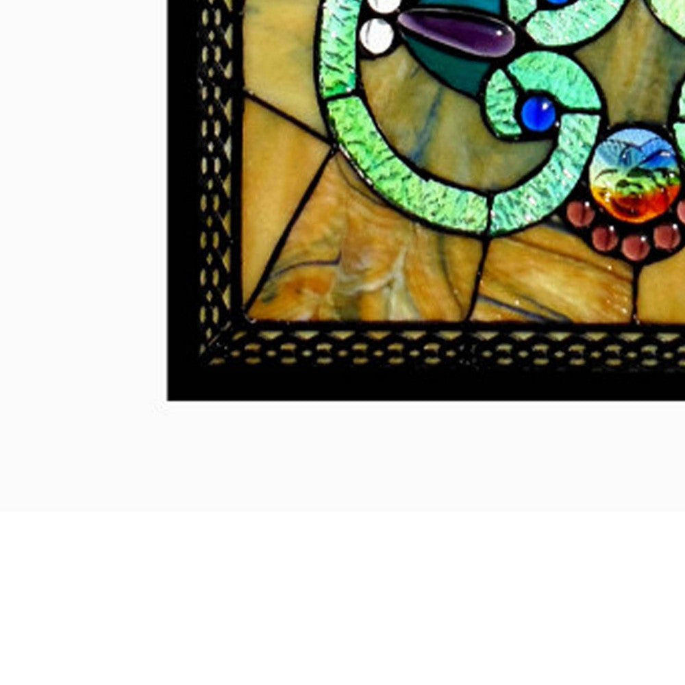 28 Inches Rectangular Scrolled Tiffany Glass Window Panel Multicolor CHL-CH1P143AV28-GPN