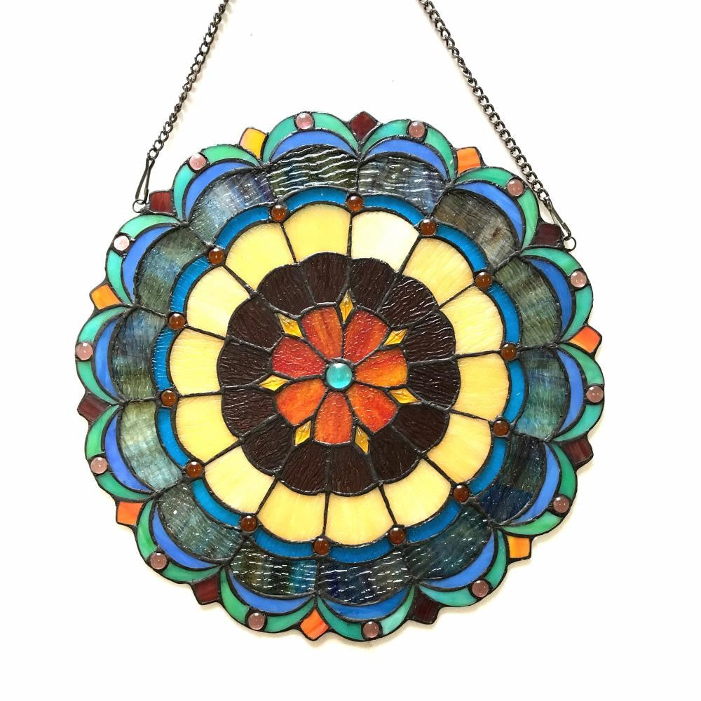 Lighting MINERVA Tiffany-glass Circus Tent 18’’ Round Window Panel CHL-CH1P162AV18-GPN
