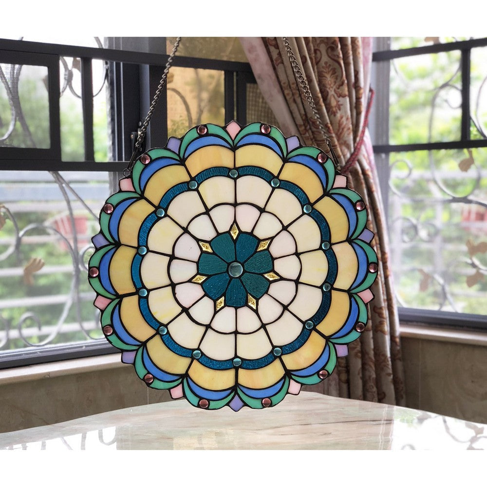 Lighting DAKOTA Victorian Tiffany-glass Window Panel 18’’ Wide CHL-CH1P162BV18-GPN