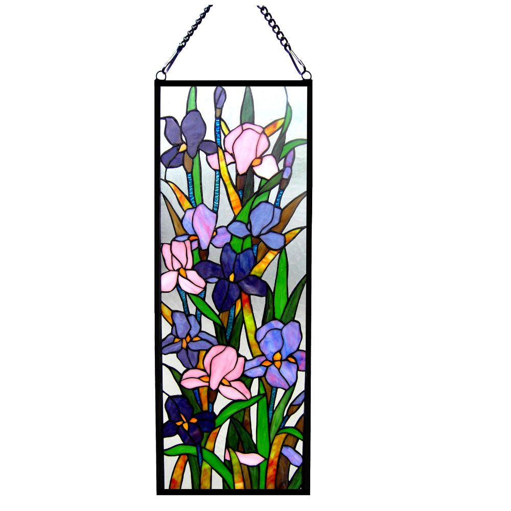 CHLOE Lighting SORORIA Tiffany-glass Iris Design Window Panel 11.5x31.5