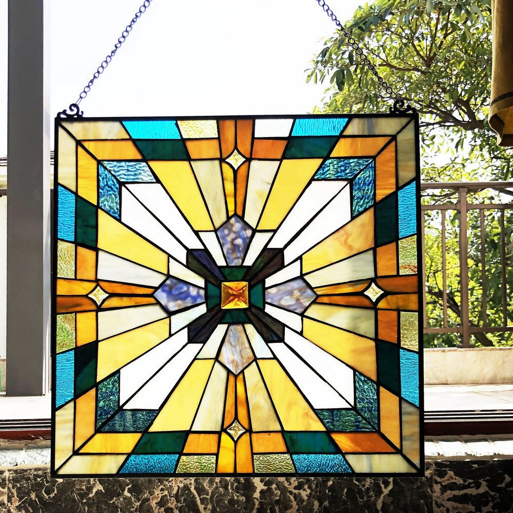 Chloe Lighting Antoinette Tiffany-Style Mission Stained Glass Window Panel 20’’ Height CHL-CH1P167BM20-GPN
