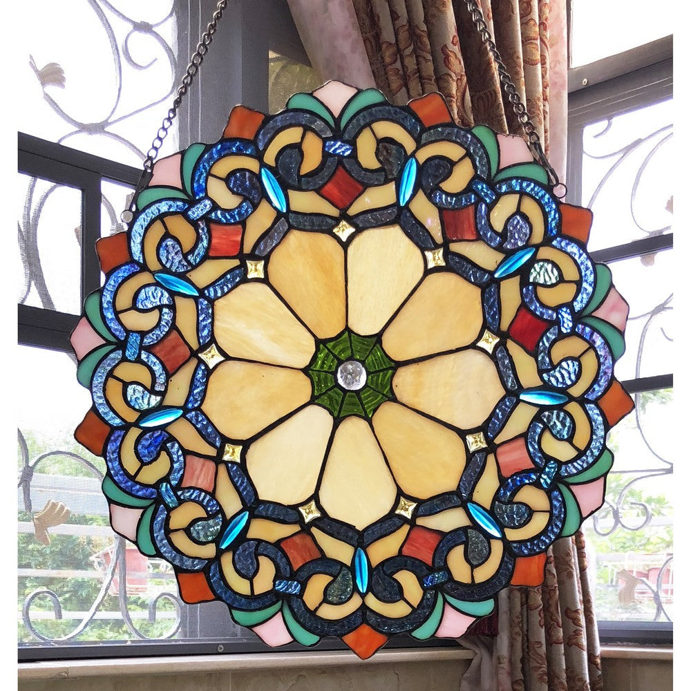 Lighting AYLA Victorian Tiffany-glass Window Panel 18’’ Wide CHL-CH1P180RV18-GPN