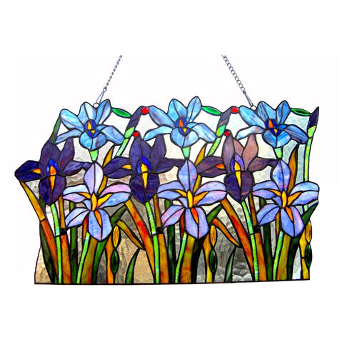 CHLOE Lighting ARIANA Tiffany-glass Iris Window Pane 24' Wide