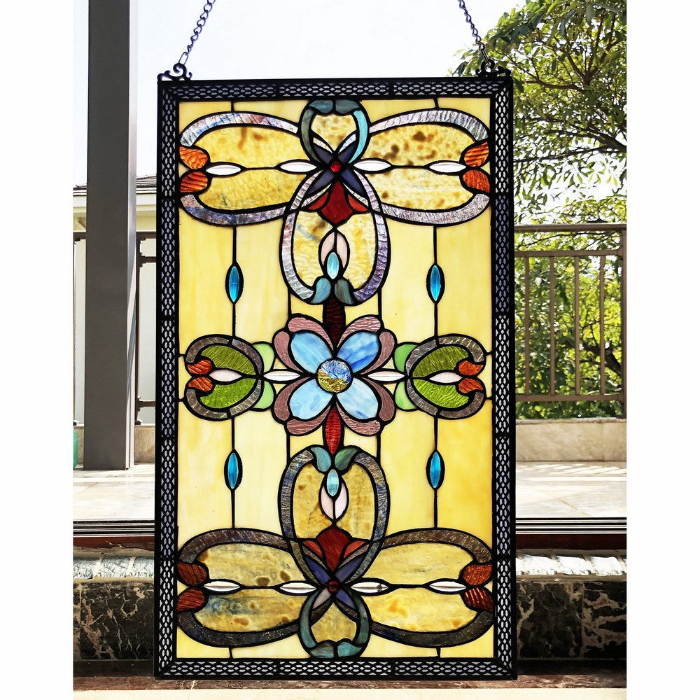 Chloe Lighting Jenice Tiffany-Style Victorian Stained-Glass Window Panel 26" Height