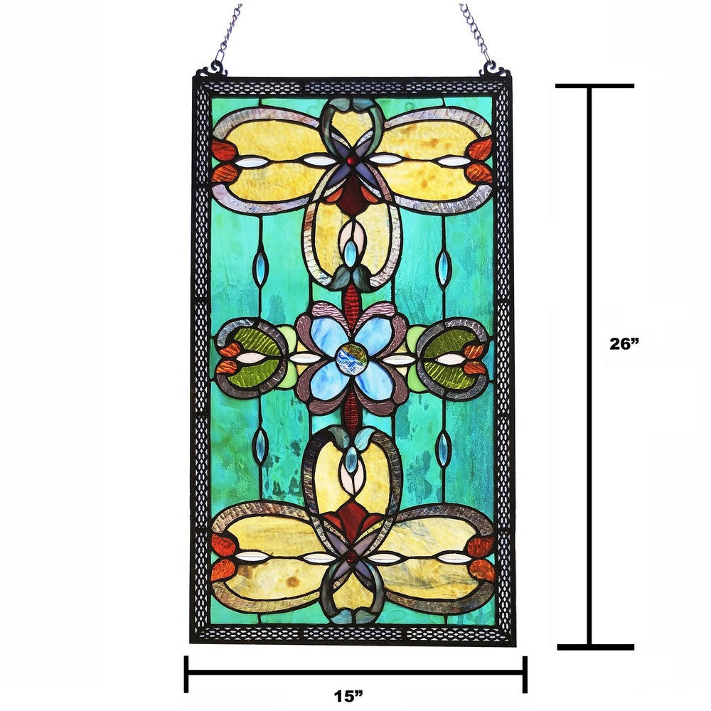 Chloe Lighting Jenice Tiffany-Style Victorian Stained-Glass Window Panel 26’’ Height CHL-CH1P229AV26-GPN