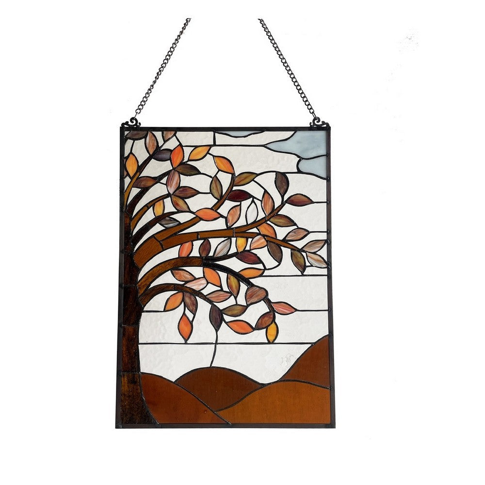 CHLOE Lighting AUTUMNAL Floral-Style Black Finish Stained Glass Window Panel 24’’ Tall CHL-CH1P307OF24-VRT