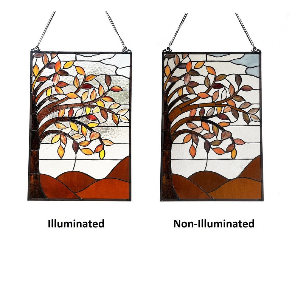 CHLOE Lighting AUTUMNAL Floral-Style Black Finish Stained Glass Window Panel 24’’ Tall CHL-CH1P307OF24-VRT