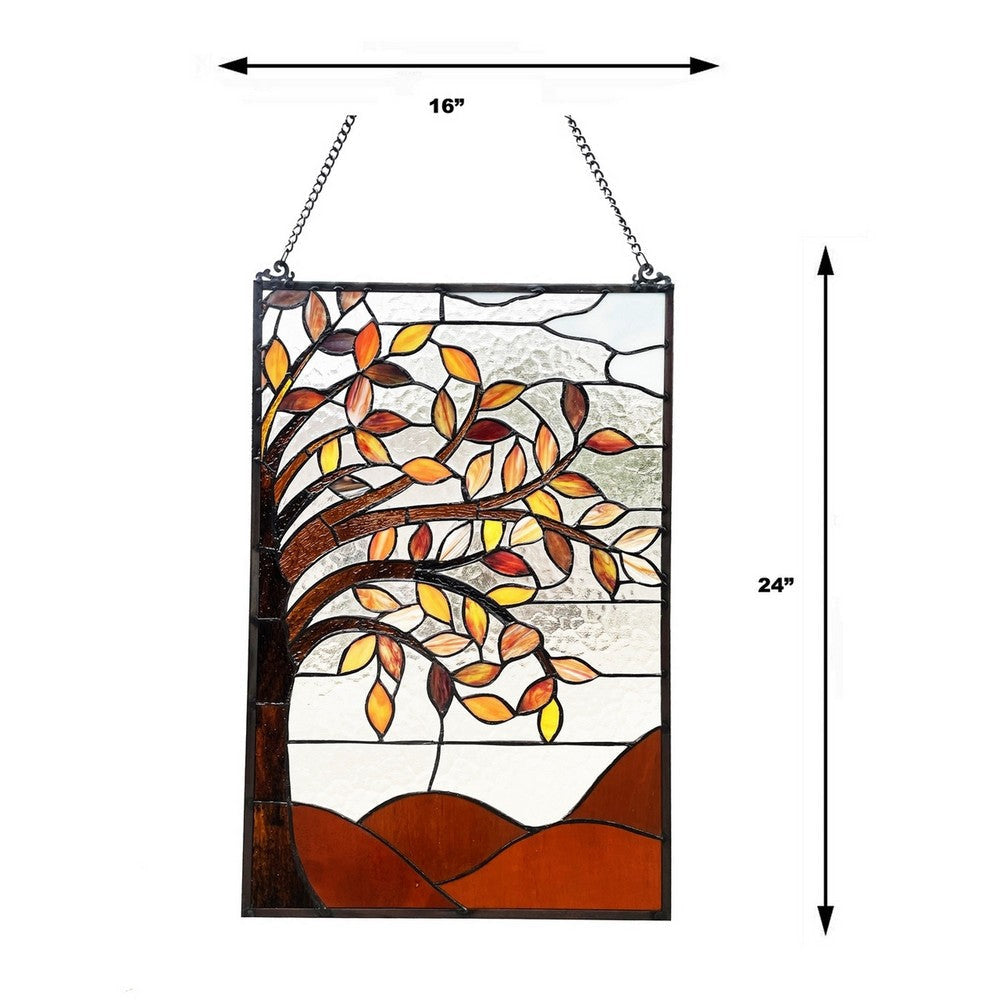 CHLOE Lighting AUTUMNAL Floral-Style Black Finish Stained Glass Window Panel 24’’ Tall CHL-CH1P307OF24-VRT