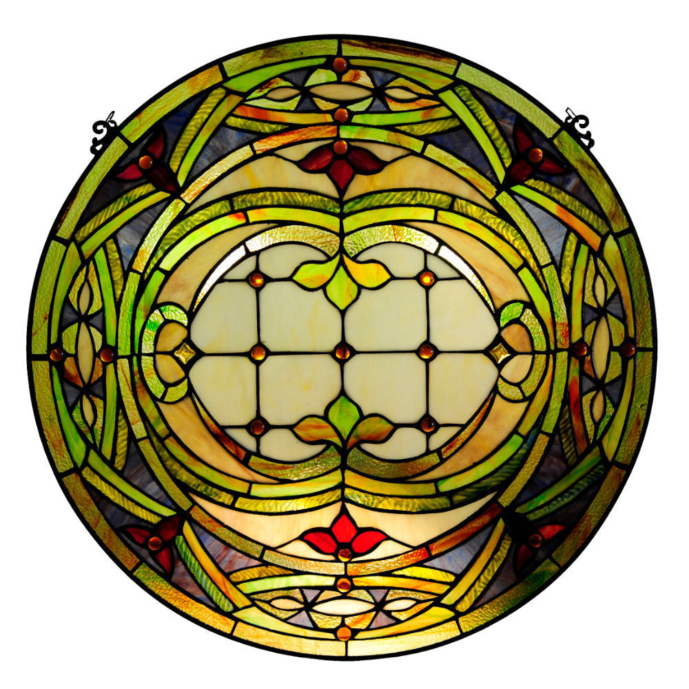 Metal Round Window Glass Panel with Hanging Chain, Black