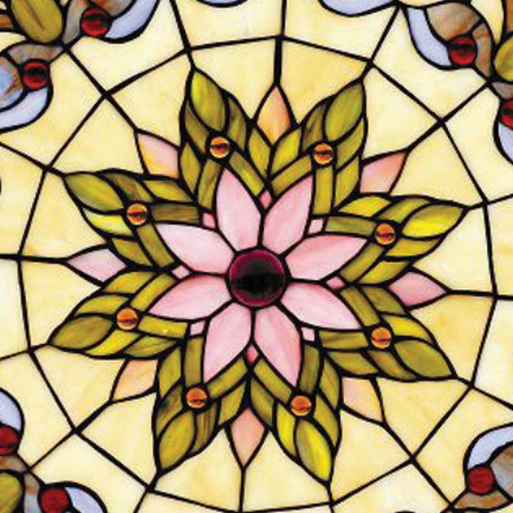 Metal Round Window Glass Panel with Hanging Chain Multicolor CHL-CH1P322GV22-GPN