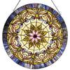 Metal Round Window Glass Panel with Hanging Chain, Multicolor