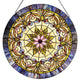 Metal Round Window Glass Panel with Hanging Chain, Multicolor