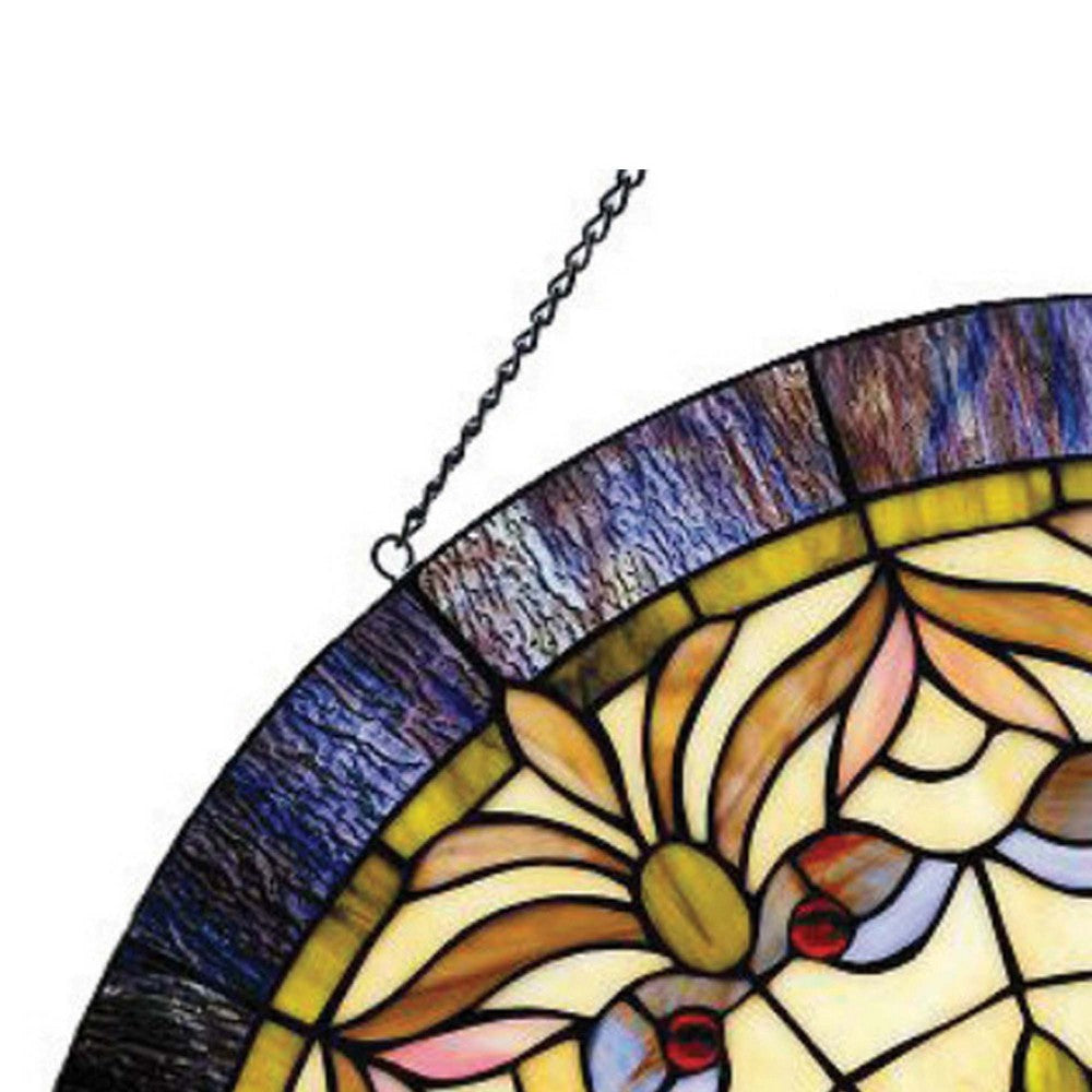 Metal Round Window Glass Panel with Hanging Chain Multicolor CHL-CH1P322GV22-GPN