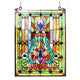 24 Inches Geometric and Scrolled Tiffany Glass Window Panel, Multicolor