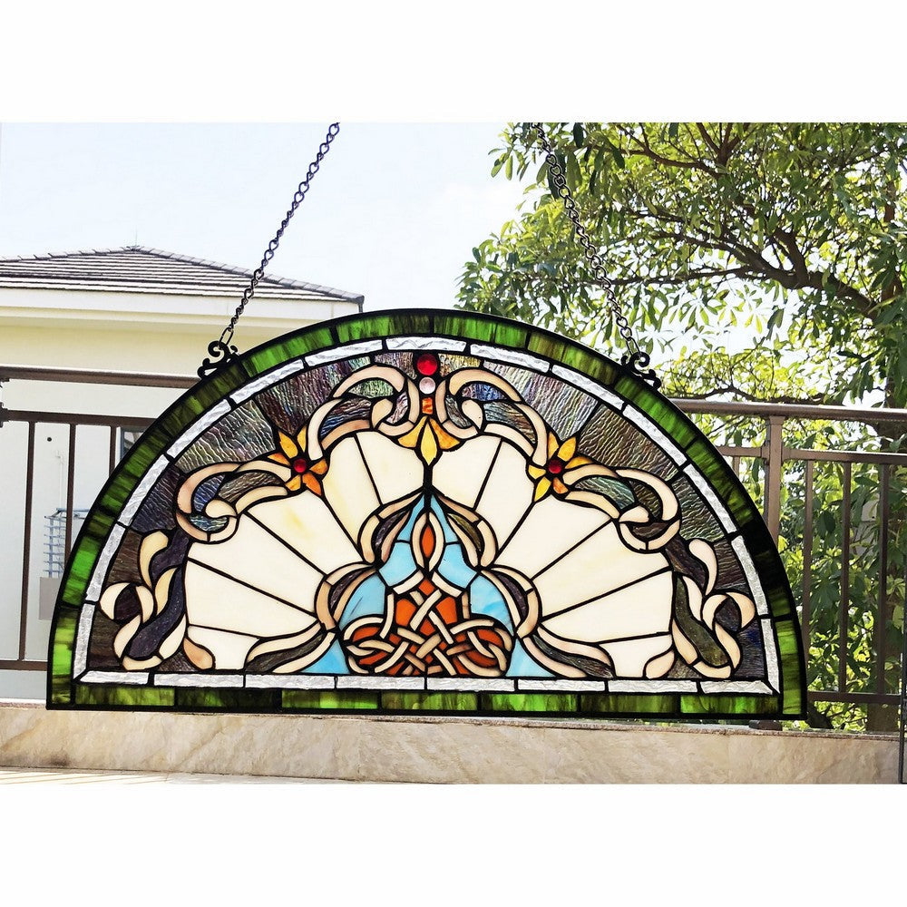 Chloe Lighting Norene Tiffany-Style Victorian Stained-Glass Window Panel 12.5’’ Height CHL-CH1P442PV24-GPN