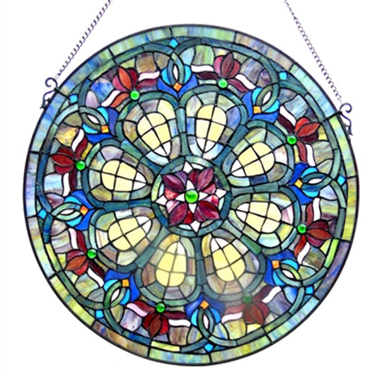 Metal Window Glass Panel with Hanging Chain and Round Shape, Multicolor