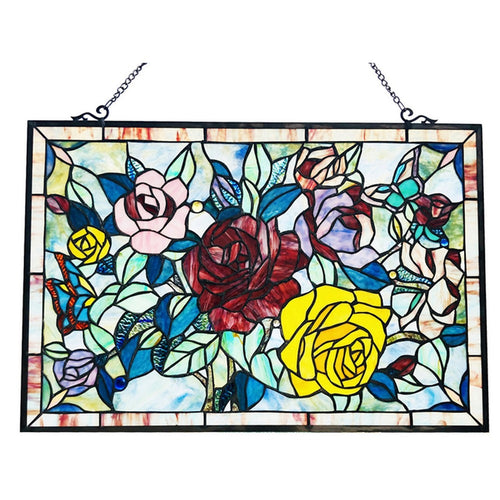 Chloe Lighting Sunsprite Tiffany-Style Floal Stained Glass Window Panel 27" Width