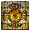 Victorian Style Glass Window Panel with Hanging Chain, Multicolor
