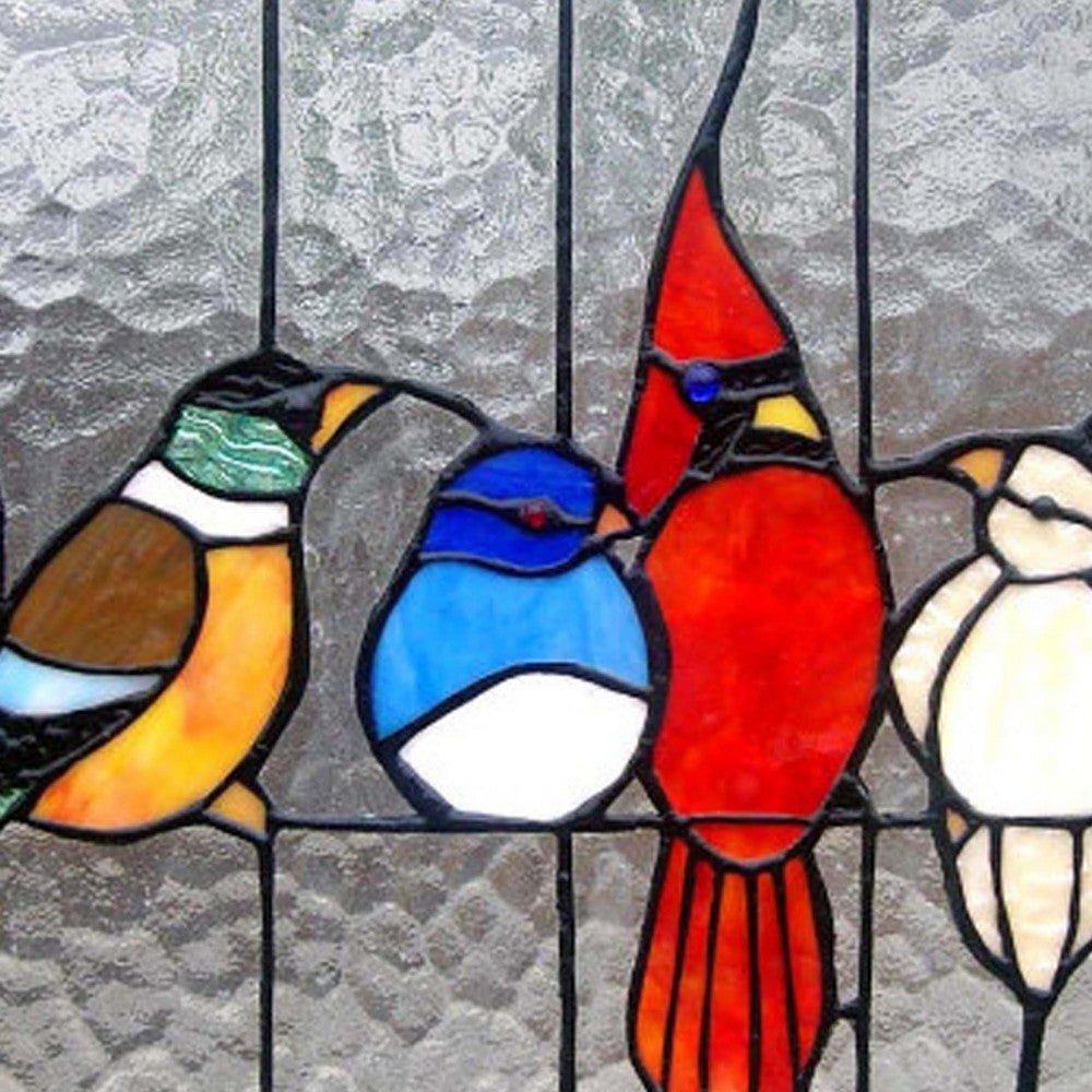 24.5 Inches Rectangular Window Panel with Bird and Cage Design Multicolor CHL-CH1P543RA25-GPN