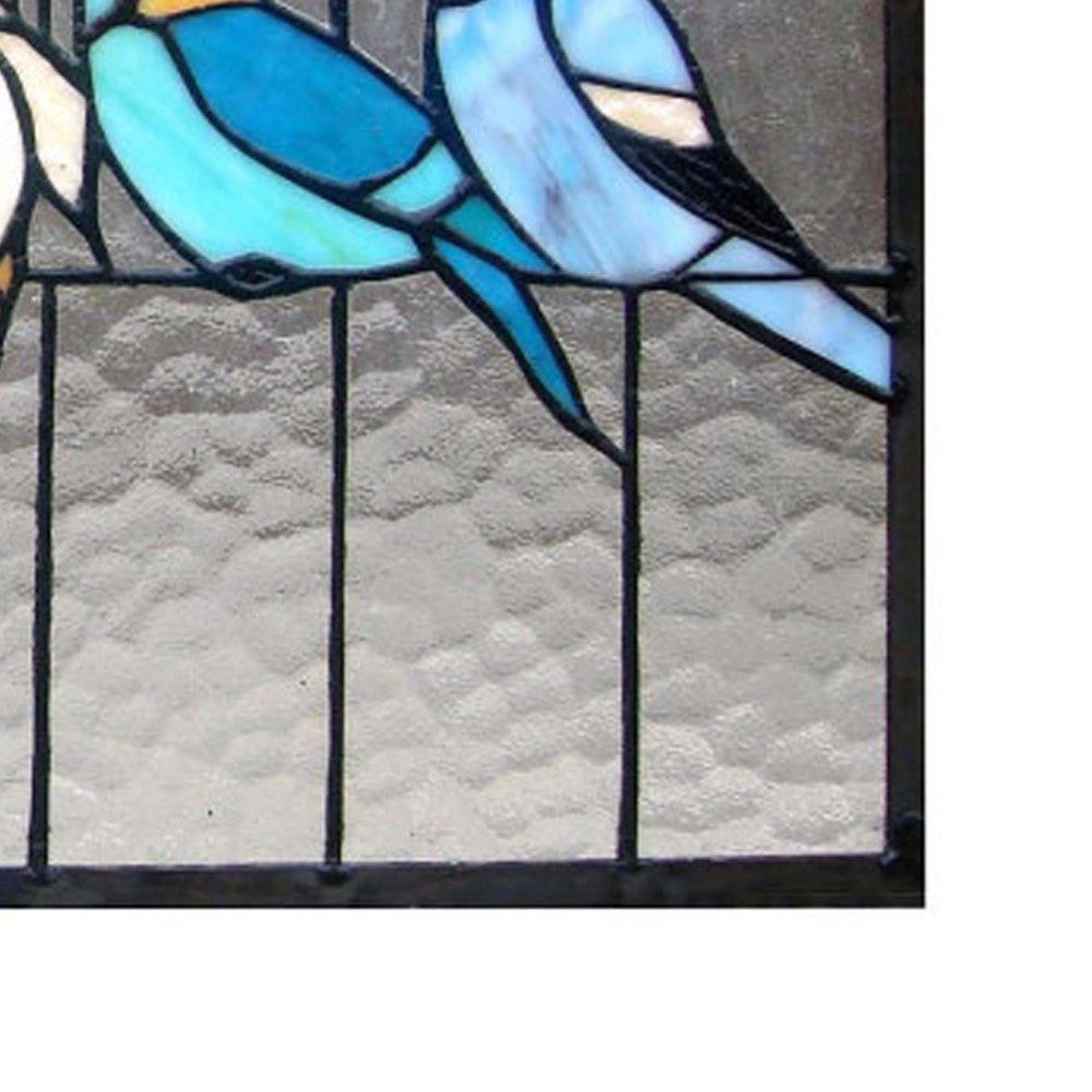 24.5 Inches Rectangular Window Panel with Bird and Cage Design Multicolor CHL-CH1P543RA25-GPN