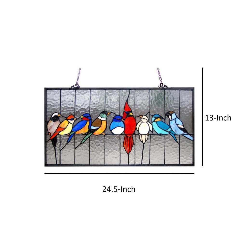 24.5 Inches Rectangular Window Panel with Bird and Cage Design Multicolor CHL-CH1P543RA25-GPN