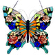 24 Inch Glass Window Panel with Butterfly Design, Multicolor