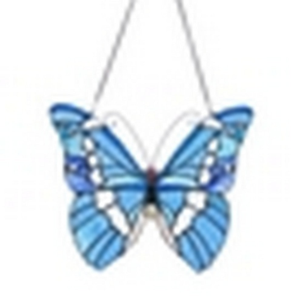 CHLOE Lighting SILVER-STUDDED Butterfly-Style Stained Glass Window Panel 14’’ Wide CHL-CH1P624BL14-BFY