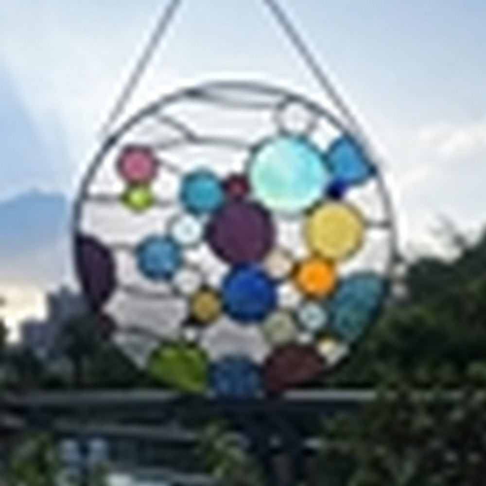 CHLOE Lighting BUBBLES Geometric-Style Stained Glass Window Panel 13’’ Wide CHL-CH1P639CG13-RND