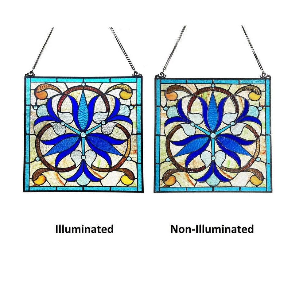 CHLOE Lighting BELL-FLOWER Victorian-Style Black Finish Stained Glass Window Panel 16’’ Tall CHL-CH1P641BV16-SQR