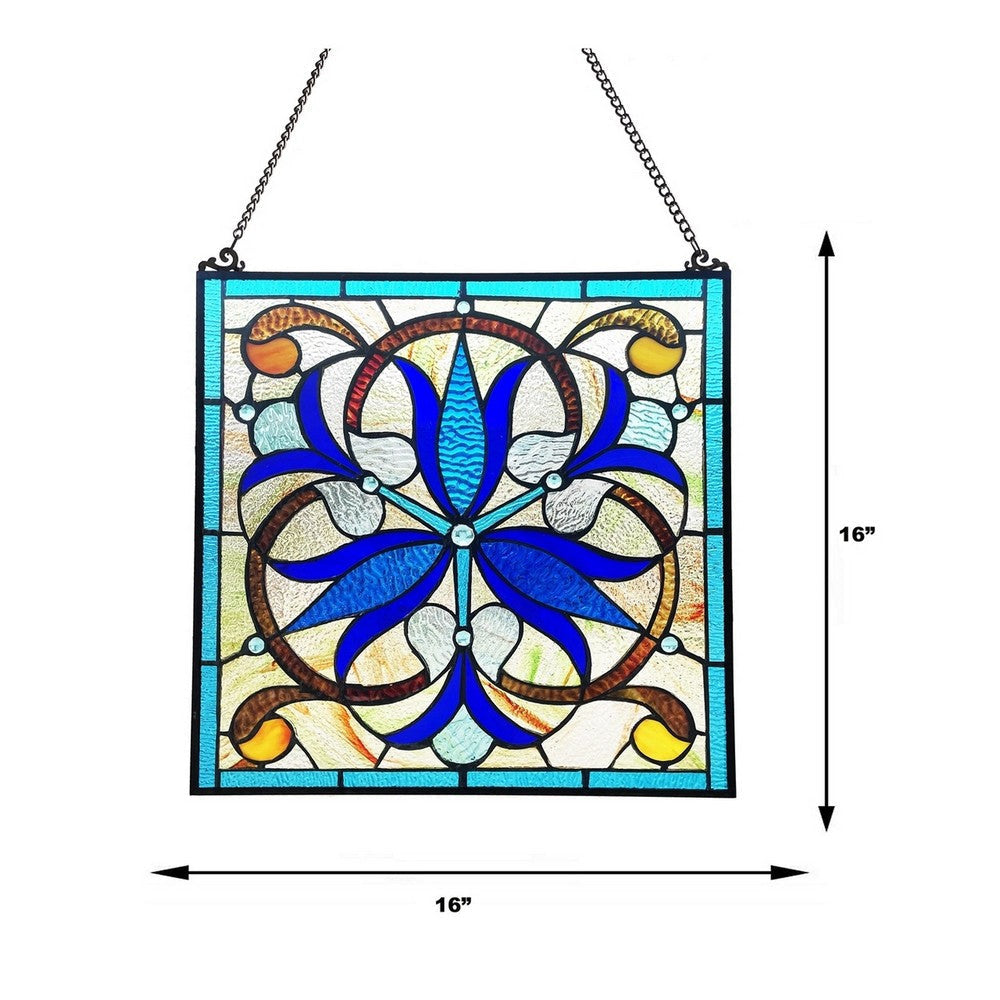 CHLOE Lighting BELL-FLOWER Victorian-Style Black Finish Stained Glass Window Panel 16’’ Tall CHL-CH1P641BV16-SQR