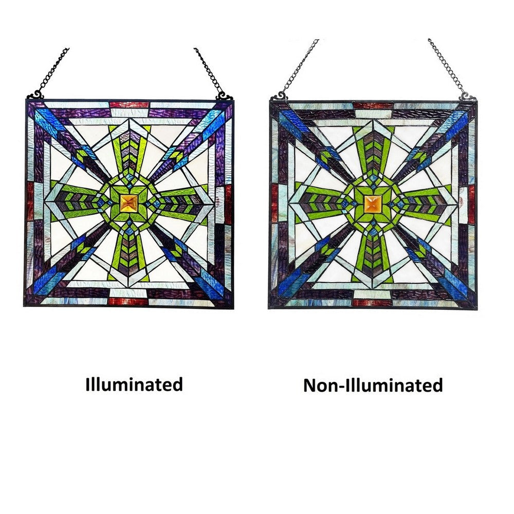 CHLOE Lighting AYLMER Mission-Style Black Finish Stained Glass Window Panel 18’’ Tall CHL-CH1P654BM18-SQR