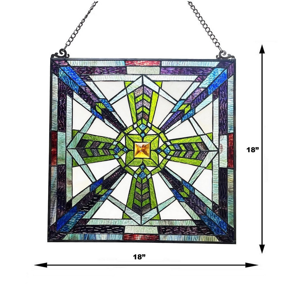 CHLOE Lighting AYLMER Mission-Style Black Finish Stained Glass Window Panel 18’’ Tall CHL-CH1P654BM18-SQR