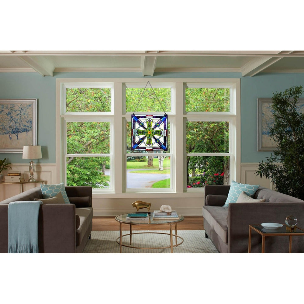 CHLOE Lighting AYLMER Mission-Style Black Finish Stained Glass Window Panel 18’’ Tall CHL-CH1P654BM18-SQR