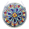 Round Shape Metal Window Glass Panel with Hanging Chain, Multicolor
