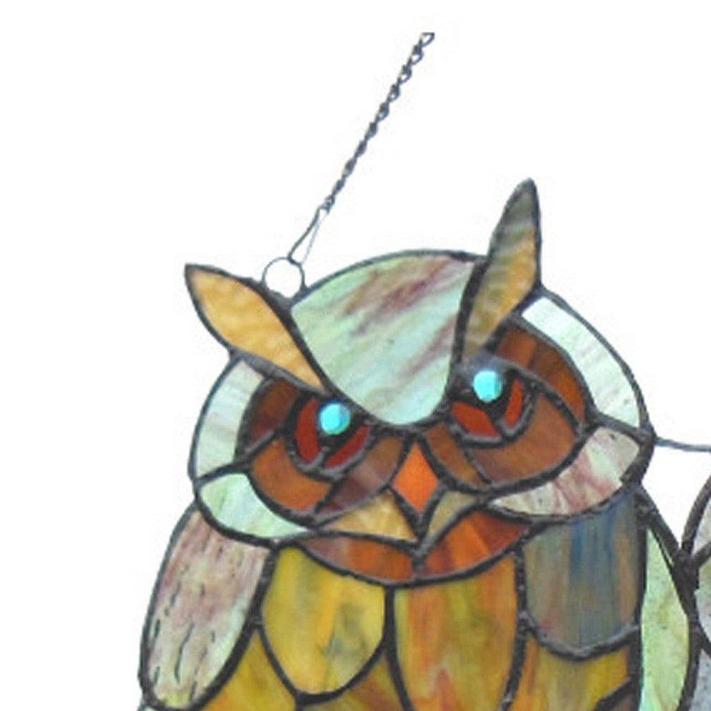 20 Inch Glass Window Panel with Owl Family Design Multicolor CHL-CH1P708BA17-GPN