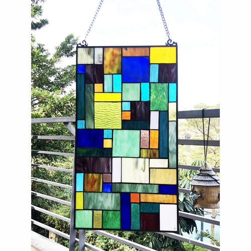 Chloe Lighting Rosalinda Tiffany-Style Geometric Stained Glass Window Panel 23" Height