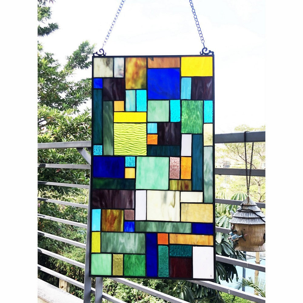 Chloe Lighting Rosalinda Tiffany-Style Geometric Stained Glass Window Panel 23" Height