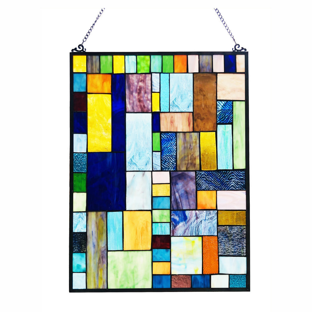 Chloe Lighting Yvonne Tiffany-Style Geometric Stained Glass Window Panel 24" Height