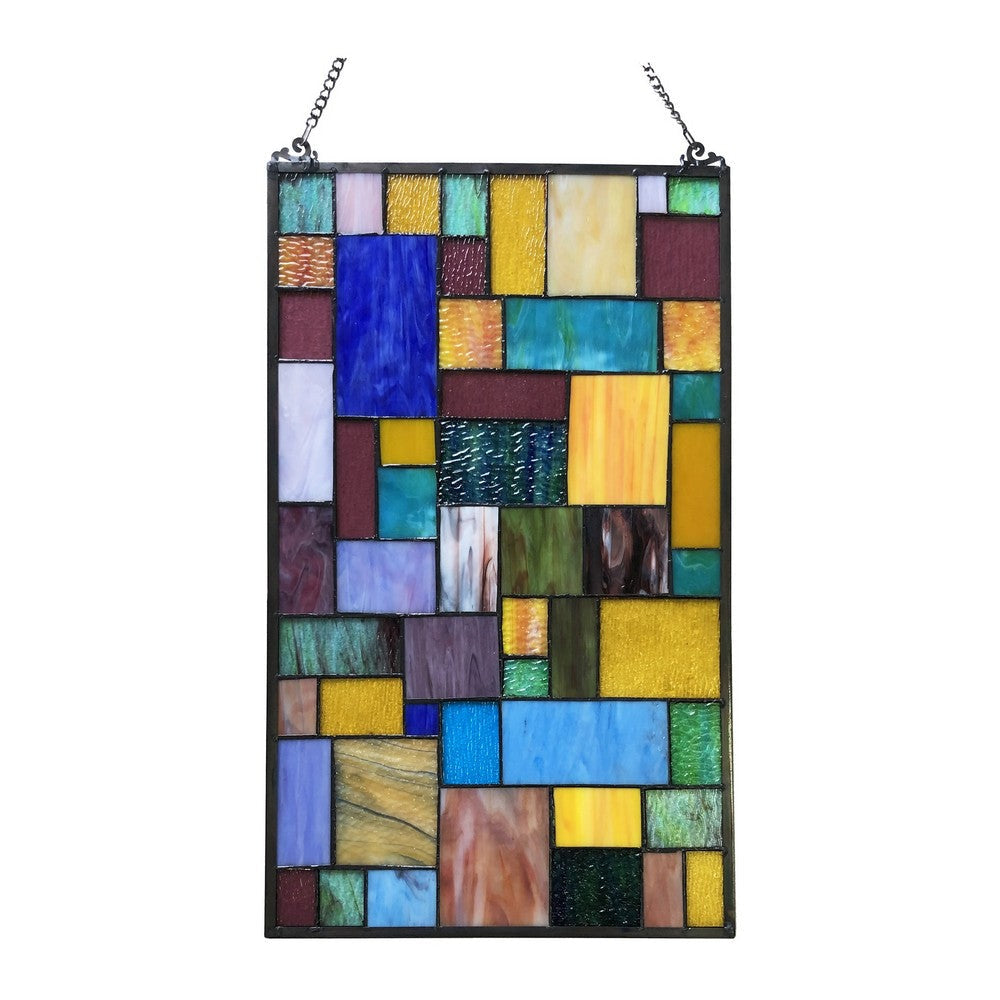 Chloe Lighting Verna Tiffany-Style Geometric Stained Glass Window Panel 25’’ Height CHL-CH1P876JM25-GPN