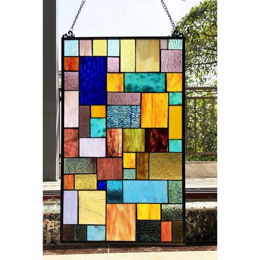Chloe Lighting Verna Tiffany-Style Geometric Stained Glass Window Panel 25" Height